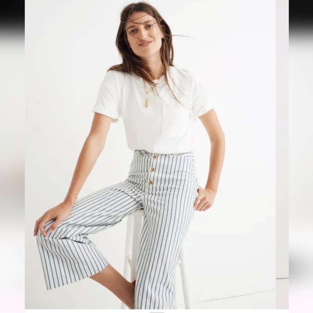 MADEWELL Emmett Wide-Leg Crop Pants in Stripe: Button-Front SZ 27
